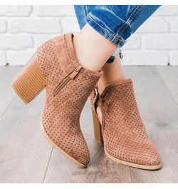 Ankle Boots for Women Pointed Toe Stacked Chunky Heel Chelsea Short Booties Cutout Fall Winter Mid Heel Booties 003brown $21....