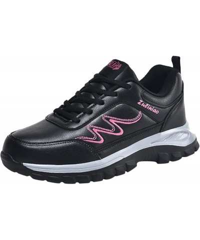 Fashion Autumn Women Sports Shoes Flat Non Slip Lace Up Simple Texture Women's Go Walk 5-Compatible with Honor Hot Pink $15.8...