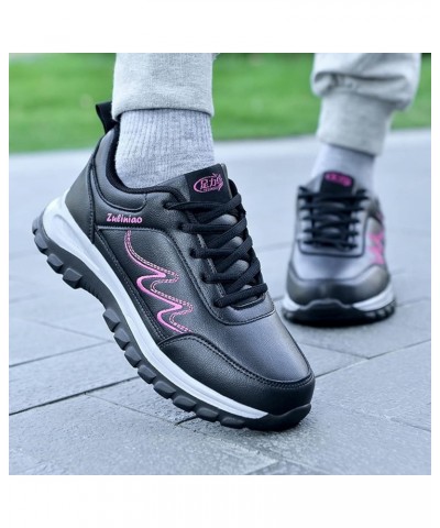 Fashion Autumn Women Sports Shoes Flat Non Slip Lace Up Simple Texture Women's Go Walk 5-Compatible with Honor Hot Pink $15.8...