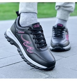 Fashion Autumn Women Sports Shoes Flat Non Slip Lace Up Simple Texture Women's Go Walk 5-Compatible with Honor Hot Pink $15.8...