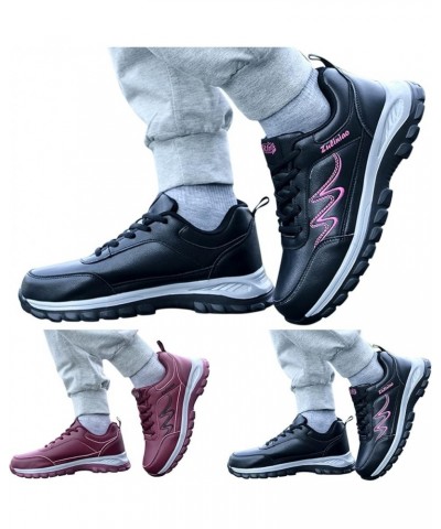 Fashion Autumn Women Sports Shoes Flat Non Slip Lace Up Simple Texture Women's Go Walk 5-Compatible with Honor Hot Pink $15.8...