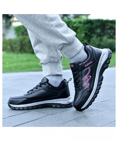 Fashion Autumn Women Sports Shoes Flat Non Slip Lace Up Simple Texture Women's Go Walk 5-Compatible with Honor Hot Pink $15.8...