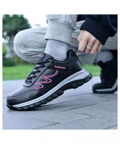 Fashion Autumn Women Sports Shoes Flat Non Slip Lace Up Simple Texture Women's Go Walk 5-Compatible with Honor Hot Pink $15.8...