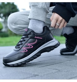 Fashion Autumn Women Sports Shoes Flat Non Slip Lace Up Simple Texture Women's Go Walk 5-Compatible with Honor Hot Pink $15.8...