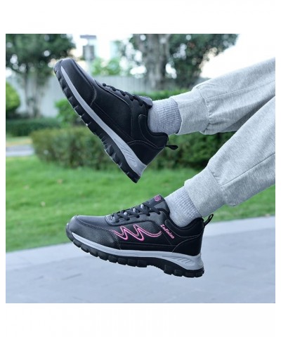 Fashion Autumn Women Sports Shoes Flat Non Slip Lace Up Simple Texture Women's Go Walk 5-Compatible with Honor Hot Pink $15.8...