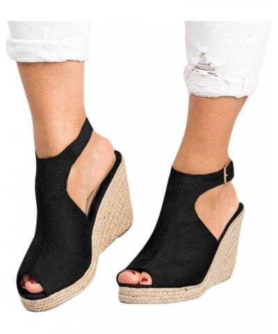 Wedge Sandals for Women, Women's Sandals Espadrilles Platform Wedge Casual Sandals Leopard Open Toe Sandals Black $13.61 Outd...