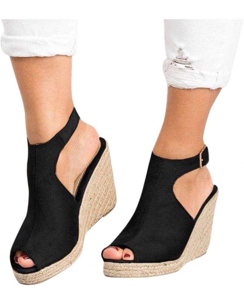 Wedge Sandals for Women, Women's Sandals Espadrilles Platform Wedge Casual Sandals Leopard Open Toe Sandals Black $13.61 Outd...