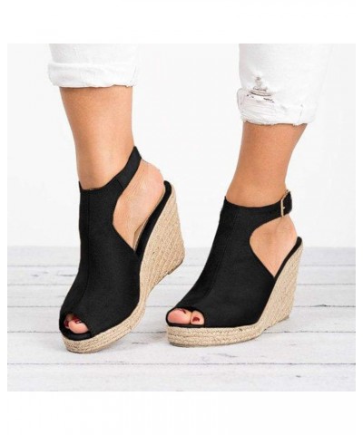 Wedge Sandals for Women, Women's Sandals Espadrilles Platform Wedge Casual Sandals Leopard Open Toe Sandals Black $13.61 Outd...