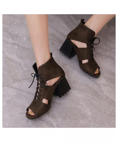 Womens Sandals Summer Bohemian Canvas Lace Up Sandals Thick Soled Ethnic Wedge Casual Dressy Sandals Brown $23.19 Sandals