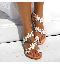 Womens Shoes Sandals Women's White Ring Toe Floral Flat Sandals Comfortable Solid Color Womens Sandal Shoes White-1 $12.42 Sa...