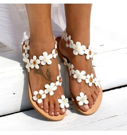 Womens Shoes Sandals Women's White Ring Toe Floral Flat Sandals Comfortable Solid Color Womens Sandal Shoes White-1 $12.42 Sa...