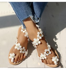 Womens Shoes Sandals Women's White Ring Toe Floral Flat Sandals Comfortable Solid Color Womens Sandal Shoes White-1 $12.42 Sa...