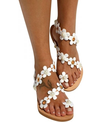 Womens Shoes Sandals Women's White Ring Toe Floral Flat Sandals Comfortable Solid Color Womens Sandal Shoes White-1 $12.42 Sa...