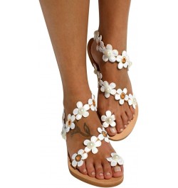 Womens Shoes Sandals Women's White Ring Toe Floral Flat Sandals Comfortable Solid Color Womens Sandal Shoes White-1 $12.42 Sa...