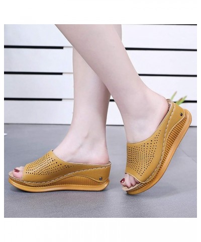 Hollow Heeled Slippers Wedges Shoes Mouth Fashion Fish Slippers Women's Casual Women's Slipper Furry Slippers Women (Yellow, ...