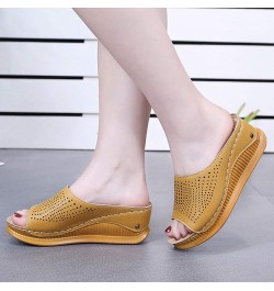 Hollow Heeled Slippers Wedges Shoes Mouth Fashion Fish Slippers Women's Casual Women's Slipper Furry Slippers Women (Yellow, ...