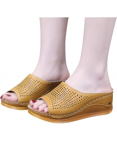 Hollow Heeled Slippers Wedges Shoes Mouth Fashion Fish Slippers Women's Casual Women's Slipper Furry Slippers Women (Yellow, ...