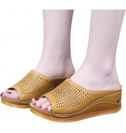 Hollow Heeled Slippers Wedges Shoes Mouth Fashion Fish Slippers Women's Casual Women's Slipper Furry Slippers Women (Yellow, ...