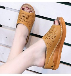 Hollow Heeled Slippers Wedges Shoes Mouth Fashion Fish Slippers Women's Casual Women's Slipper Furry Slippers Women (Yellow, ...