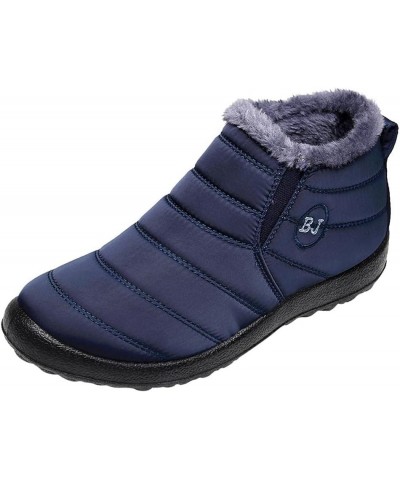 Womens Winter Snow Boots Fur Lined Warm Ankle Boots Slip On Waterproof Outdoor Booties Comfy Shoes for Women 08 A2-blue $16.0...