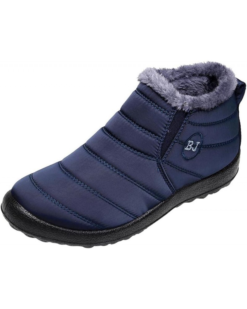 Womens Winter Snow Boots Fur Lined Warm Ankle Boots Slip On Waterproof Outdoor Booties Comfy Shoes for Women 08 A2-blue $16.0...