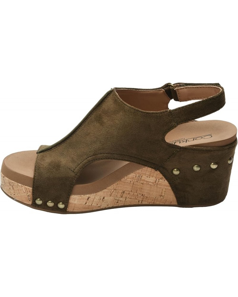 Carley Womens Casual Wedge 2.5 Khaki Faux Suede $26.52 Sandals