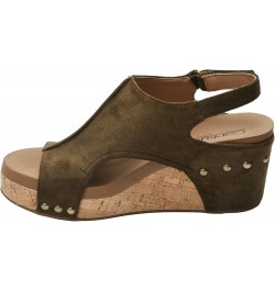 Carley Womens Casual Wedge 2.5 Khaki Faux Suede $26.52 Sandals