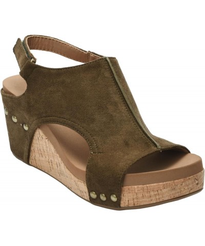 Carley Womens Casual Wedge 2.5 Khaki Faux Suede $26.52 Sandals