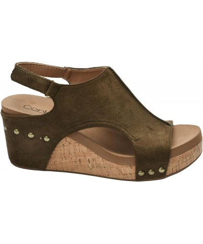 Carley Womens Casual Wedge 2.5 Khaki Faux Suede $26.52 Sandals