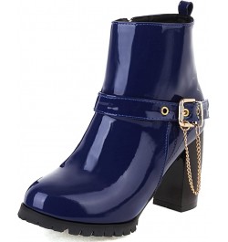 Women Block Heel Short Boots With Buckle Women Round Toe Ankle Boots Women Fashion Winter Boots Blue $25.99 Boots