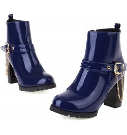 Women Block Heel Short Boots With Buckle Women Round Toe Ankle Boots Women Fashion Winter Boots Blue $25.99 Boots