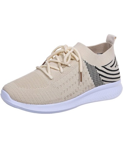 Loafers Mesh Casual Women's Lace Breathable Fashion Shoes Up Women's Casual Shoes Beach Sandals Beige $14.50 Sandals