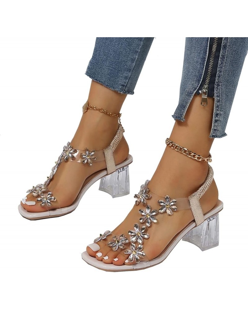 Women's Fashion Sandals Decor Chunky Heeled Mule Sandals Sexy high Heels Buckle Rhinestone,Black,37 37 Beige $18.74 Sandals