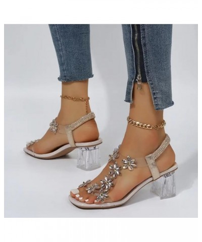 Women's Fashion Sandals Decor Chunky Heeled Mule Sandals Sexy high Heels Buckle Rhinestone,Black,37 37 Beige $18.74 Sandals