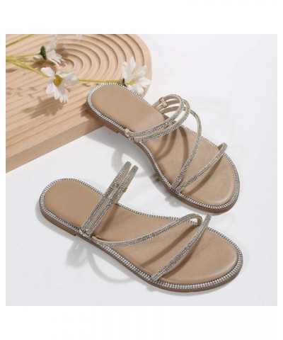 Summer Women Ladies Flip Flops Casual Flat Retro Slippers Crystal Shoes Sandals Z 01-beige $11.22 Sandals