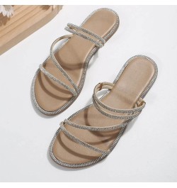 Summer Women Ladies Flip Flops Casual Flat Retro Slippers Crystal Shoes Sandals Z 01-beige $11.22 Sandals