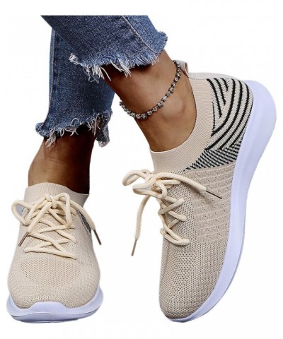 Loafers Mesh Casual Women's Lace Breathable Fashion Shoes Up Women's Casual Shoes Beach Sandals Beige $14.50 Sandals