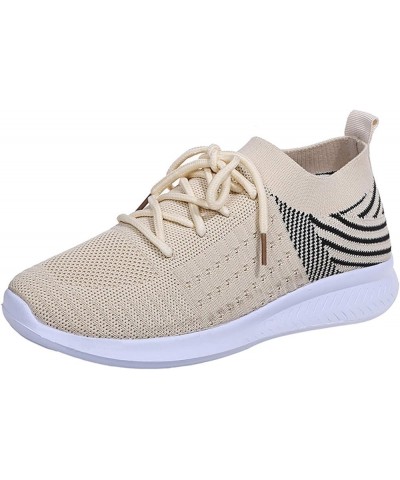 Loafers Mesh Casual Women's Lace Breathable Fashion Shoes Up Women's Casual Shoes Beach Sandals Beige $14.50 Sandals