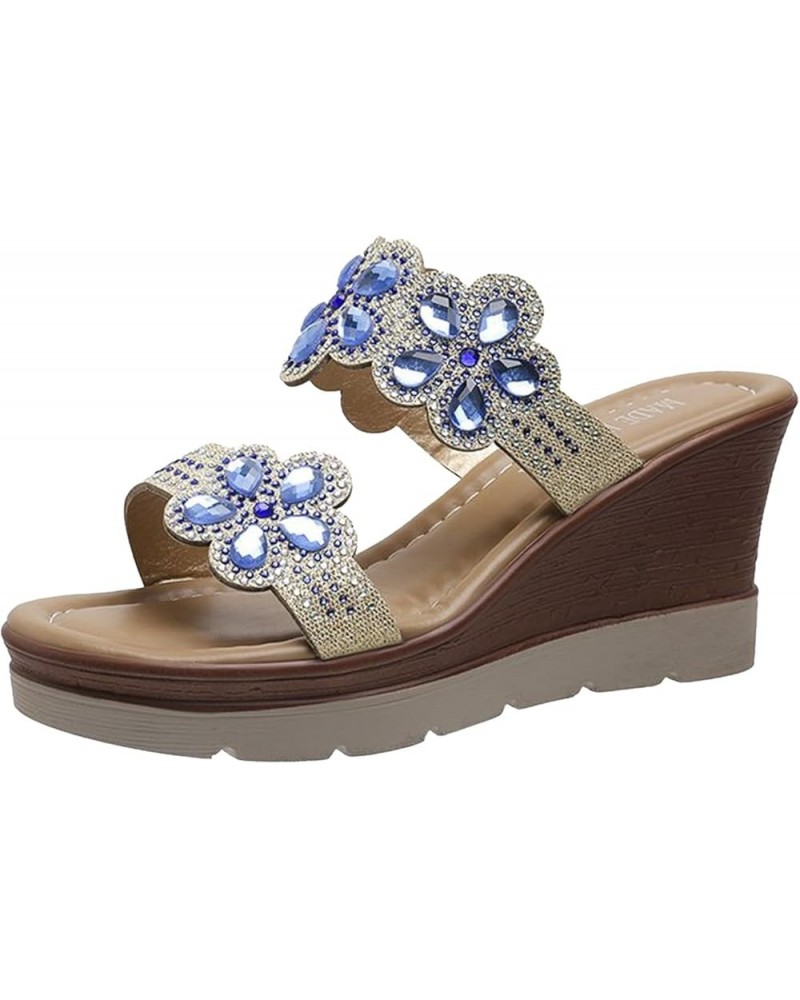 Heeled Sandals for Women Cross Strappy High Chunky Platform Wedge Sandal Flip-Flop Open Toe Bridal Sandals 121-zoxro-f-blue $...