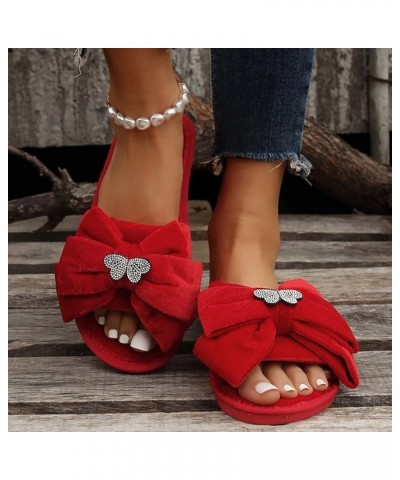 Beach Sandals for Women Wedge Ladies Fashion Solid Color Bow Knot Comfortable Warm Flat Flip Flops for Walking Women Blue $11...