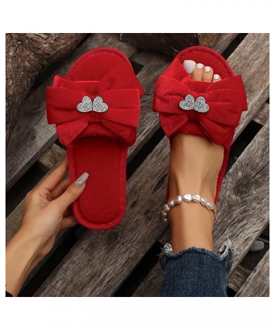 Beach Sandals for Women Wedge Ladies Fashion Solid Color Bow Knot Comfortable Warm Flat Flip Flops for Walking Women Blue $11...