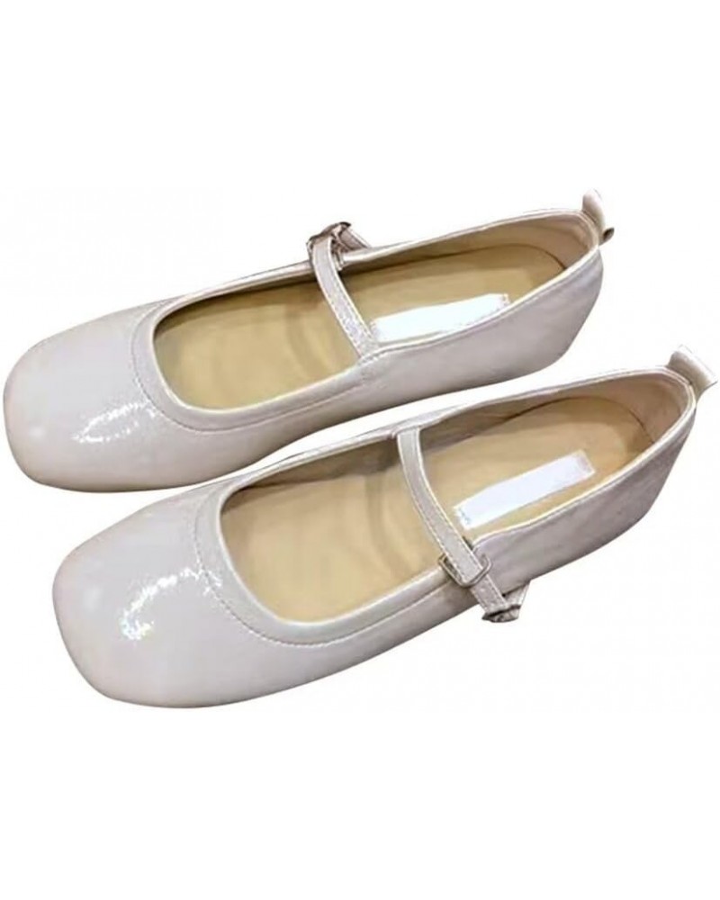 Women's Mary Jane Flats Fashion Square Toe Soft Ballet Flats Comfort One Line Strap Dress Flats C Apricot $20.37 Flats