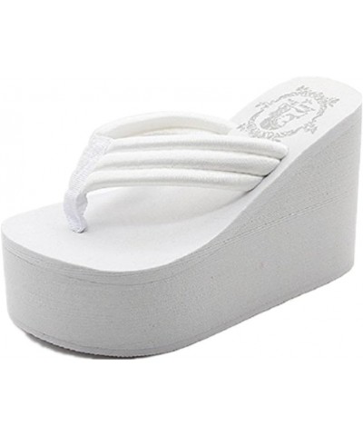 Womens Wedges Flip Flops Summer Thong Beach Sandals Chunky High Platform, 8US/39EU, White $45.04 Sandals