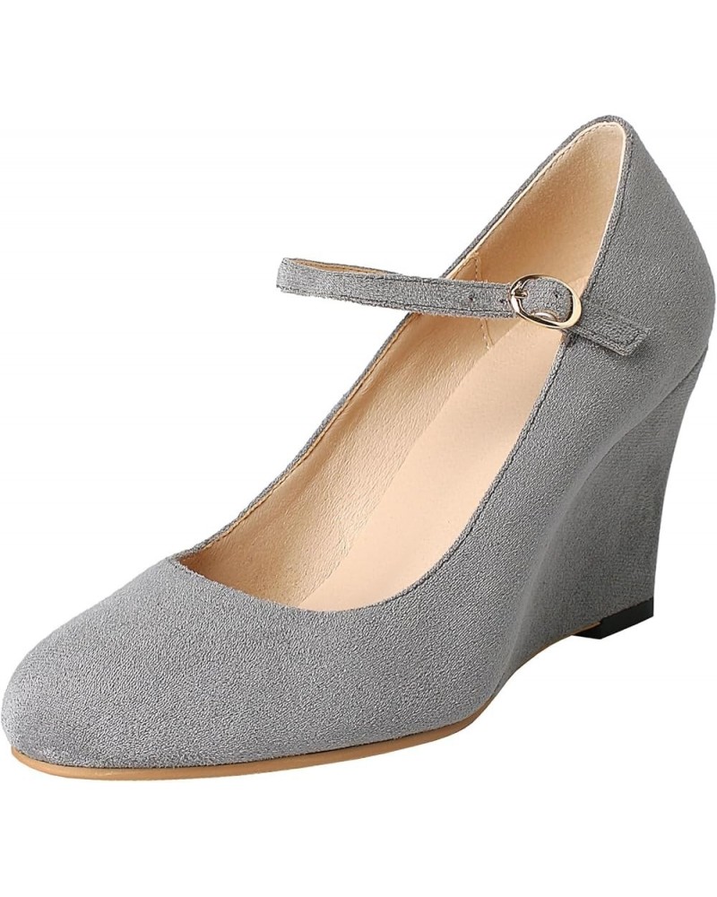 Womens Wedge Ankle Strap Pumps Mary Jane Round Toe High Heel Shoes Grey $29.48 Pumps