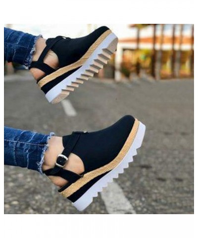 Summer Shoes Women High Heel Platform Outdoor Leisure Buckle Slippers Beach Sandals Ladies Wedge-Heeled Roman with Thick Baot...