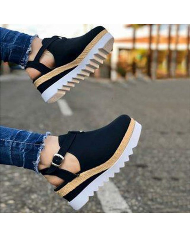 Summer Shoes Women High Heel Platform Outdoor Leisure Buckle Slippers Beach Sandals Ladies Wedge-Heeled Roman with Thick Baot...