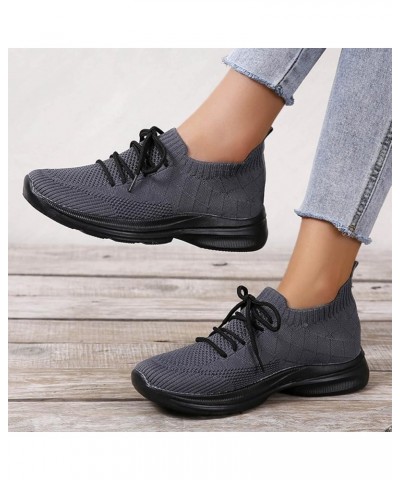 Wide Width Sneakers for Women Athletic Trainers Womens Training Shoes Lightweight Knit Sneakers Grey $10.83 Athletic Shoes