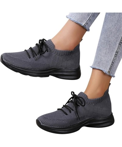 Wide Width Sneakers for Women Athletic Trainers Womens Training Shoes Lightweight Knit Sneakers Grey $10.83 Athletic Shoes