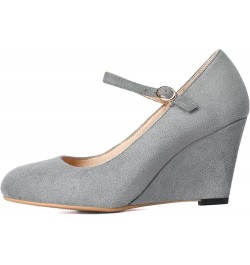 Womens Wedge Ankle Strap Pumps Mary Jane Round Toe High Heel Shoes Grey $29.48 Pumps