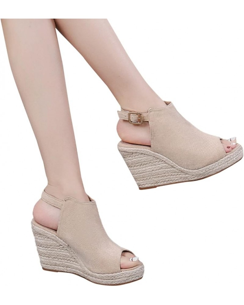 Women's Wedge Sandals Dressy Summer Platform Espadrille Peep Toe High Buckle Sandals Ankle Strap Slingback Wedges Sandals Com...